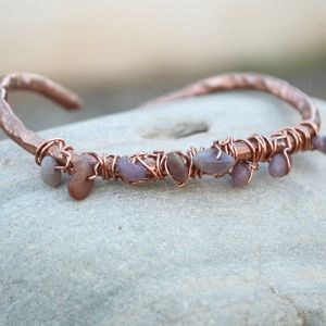Pink Ruby Sapphire Gemstone Copper Cuff Bracelet